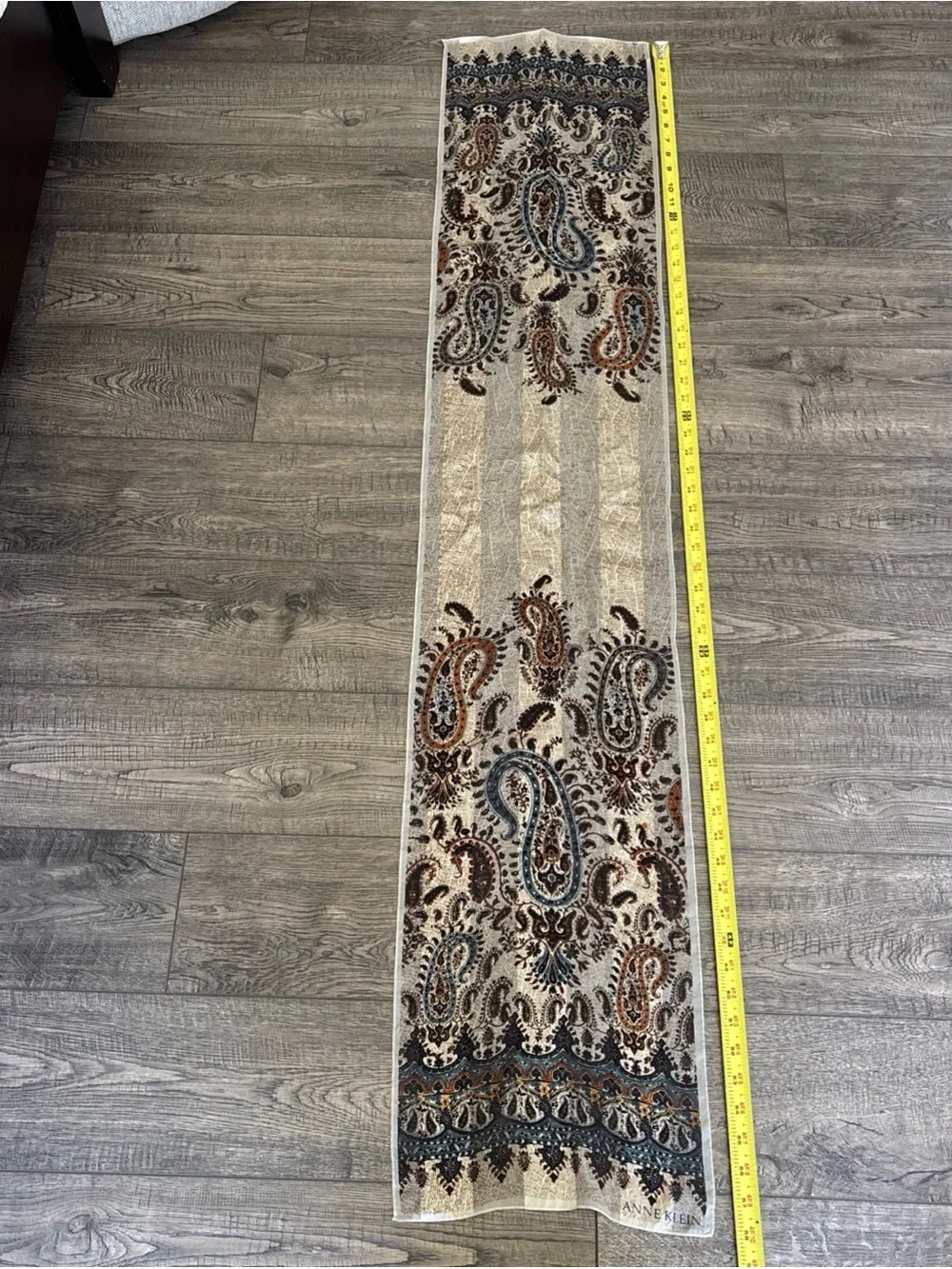 Anne Klein Cream Paisley Border Scarf with Blue & Brown Accents